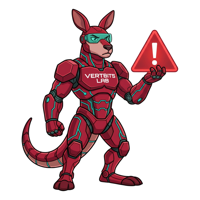 Byte, the Vertbits Lab mascot, standing guard